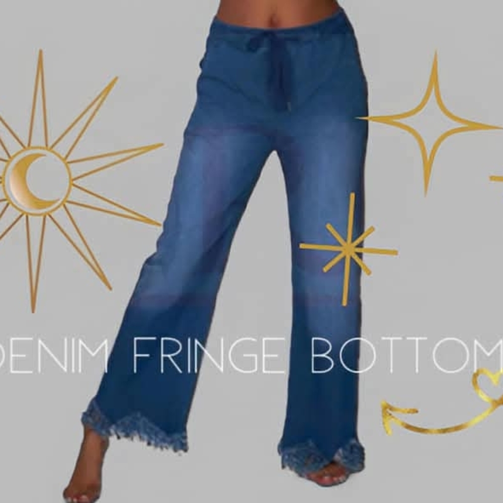 Women's Blue Denim Fringe Jeans